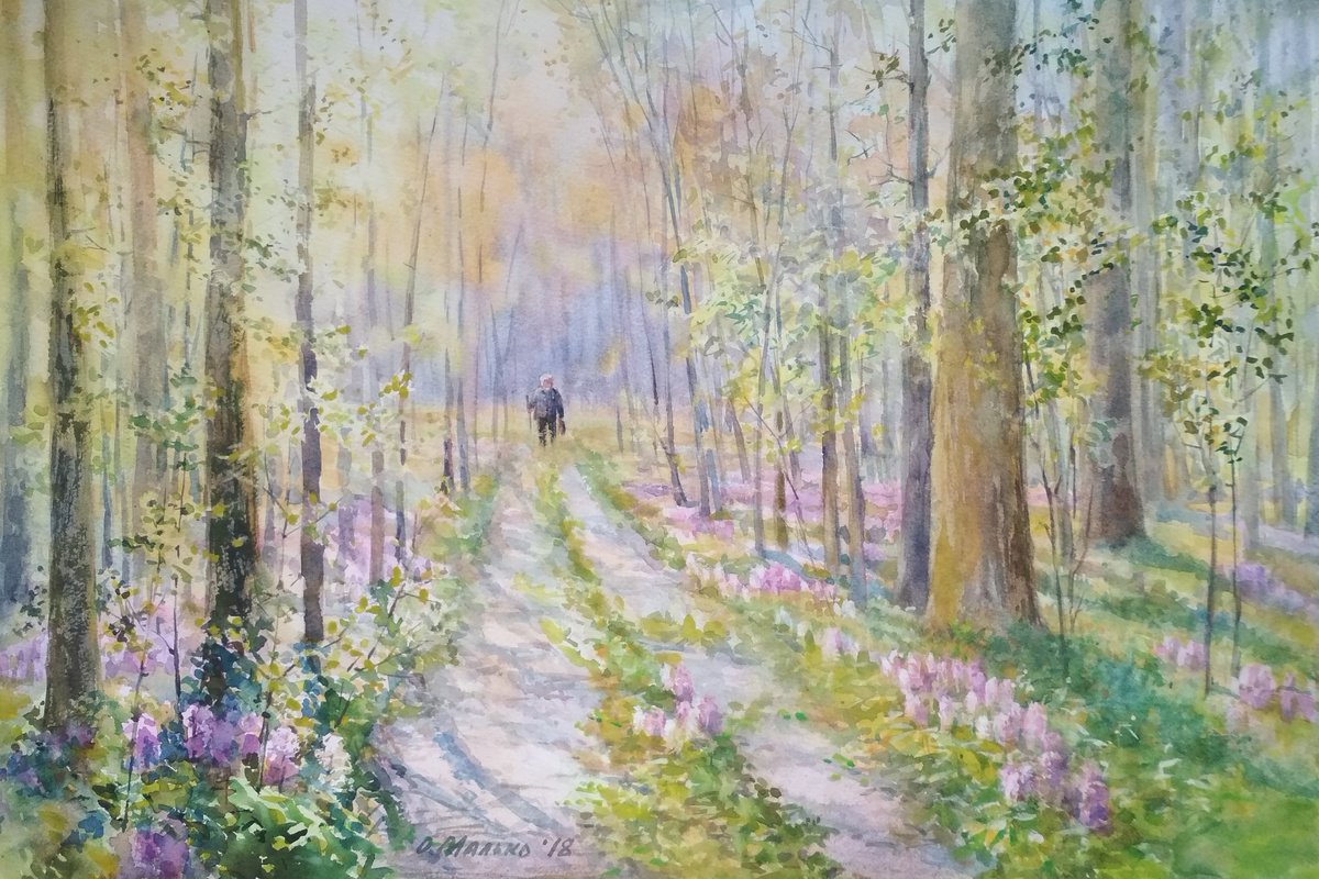 Photorealistic Watercolour , Forest In The Springtime By Olha Malko, 22 X 15, Artwork For Sale On Artfinder