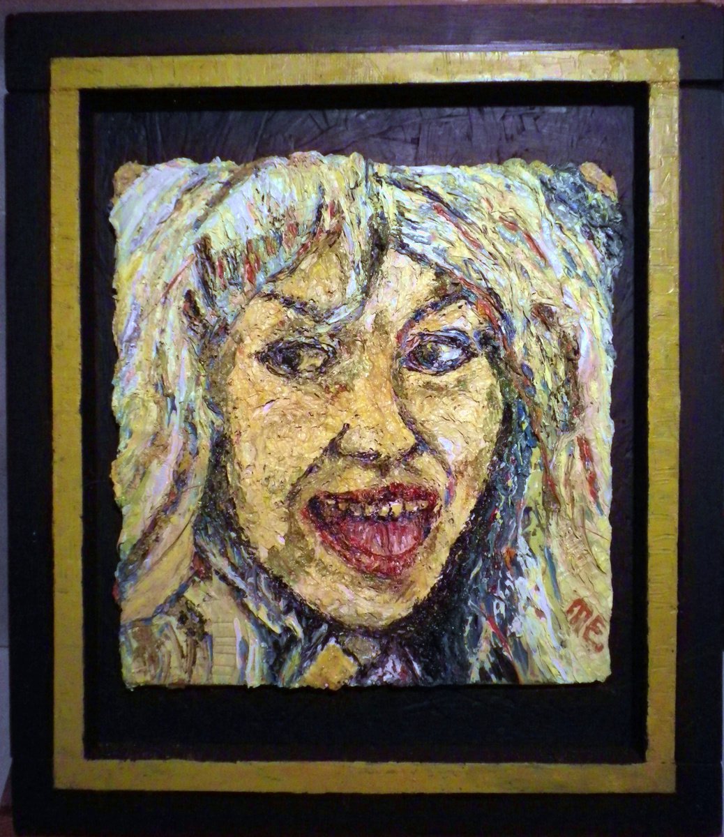 Expressive Portrait Oil Painting By Richard Meyer, 16 X 19", Screaming Tina - Met Again., Original Artwork