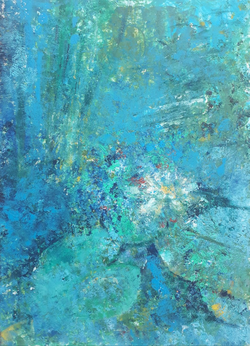 Organic Abstract Oil Painting By Olga Onopko, 19 X 27", Water Lily, Original Artwork