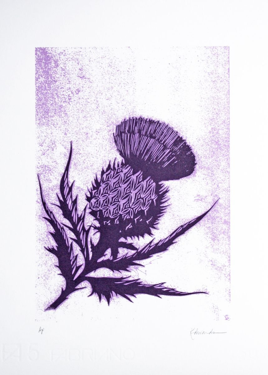 Botanical Screenprint By Kath Edwards, 10 X 14", Thistle, Original Artwork