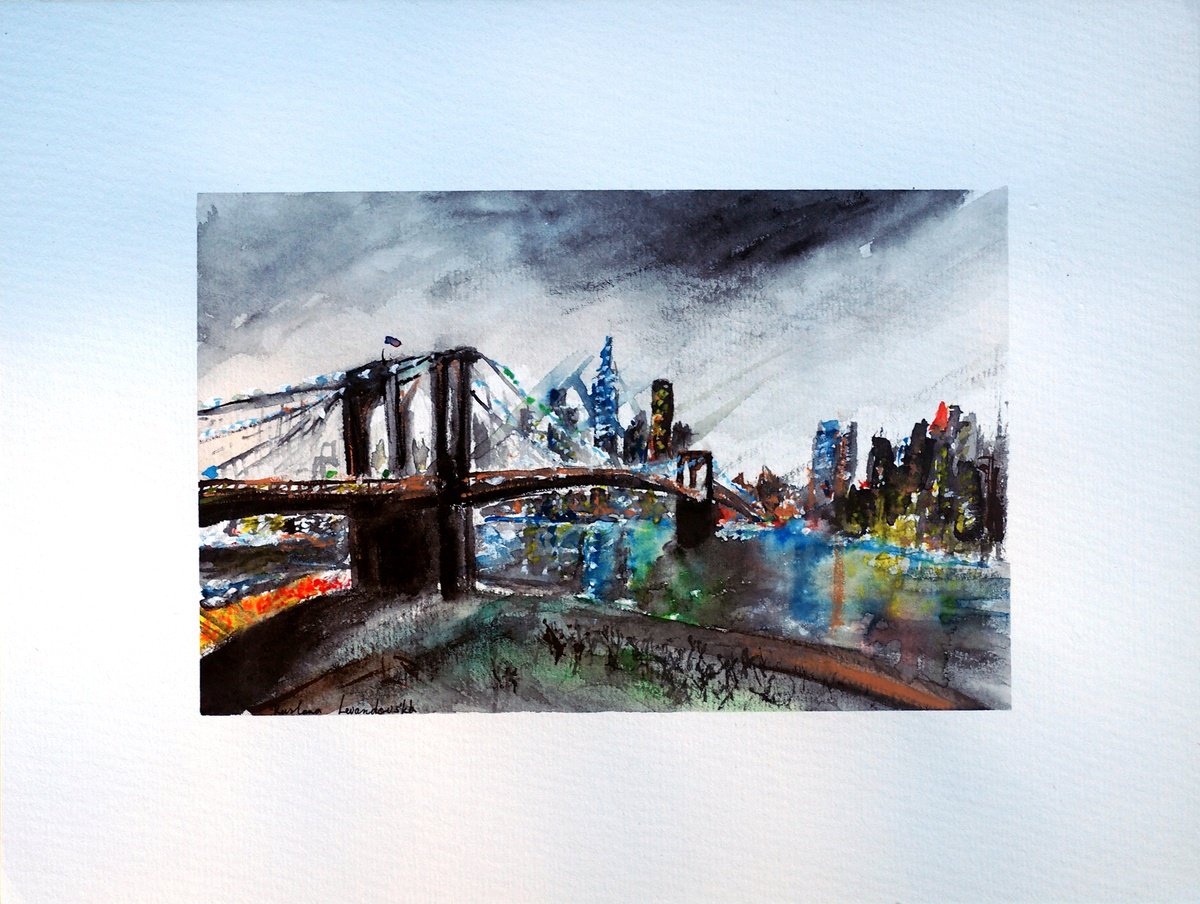 Impressionistic Cityscapes Watercolour By Ruslana Levandovska, 11 X 9", New York Skyline Watercolor, Original Artwork