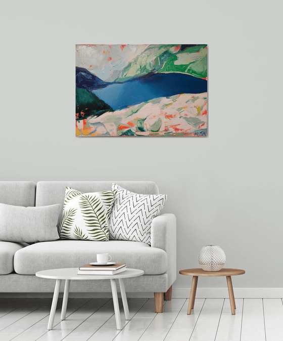 Oil painting, canvas art, stretched, "Mountains 2". Size 39,4/ 27,6 inches (100/70cm).