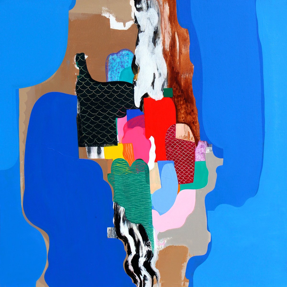 Abstract Landscape Acrylic Painting By Martina Boycheva, 31 X 31", Azure Whispers And Golden Dreams, Original Artwork