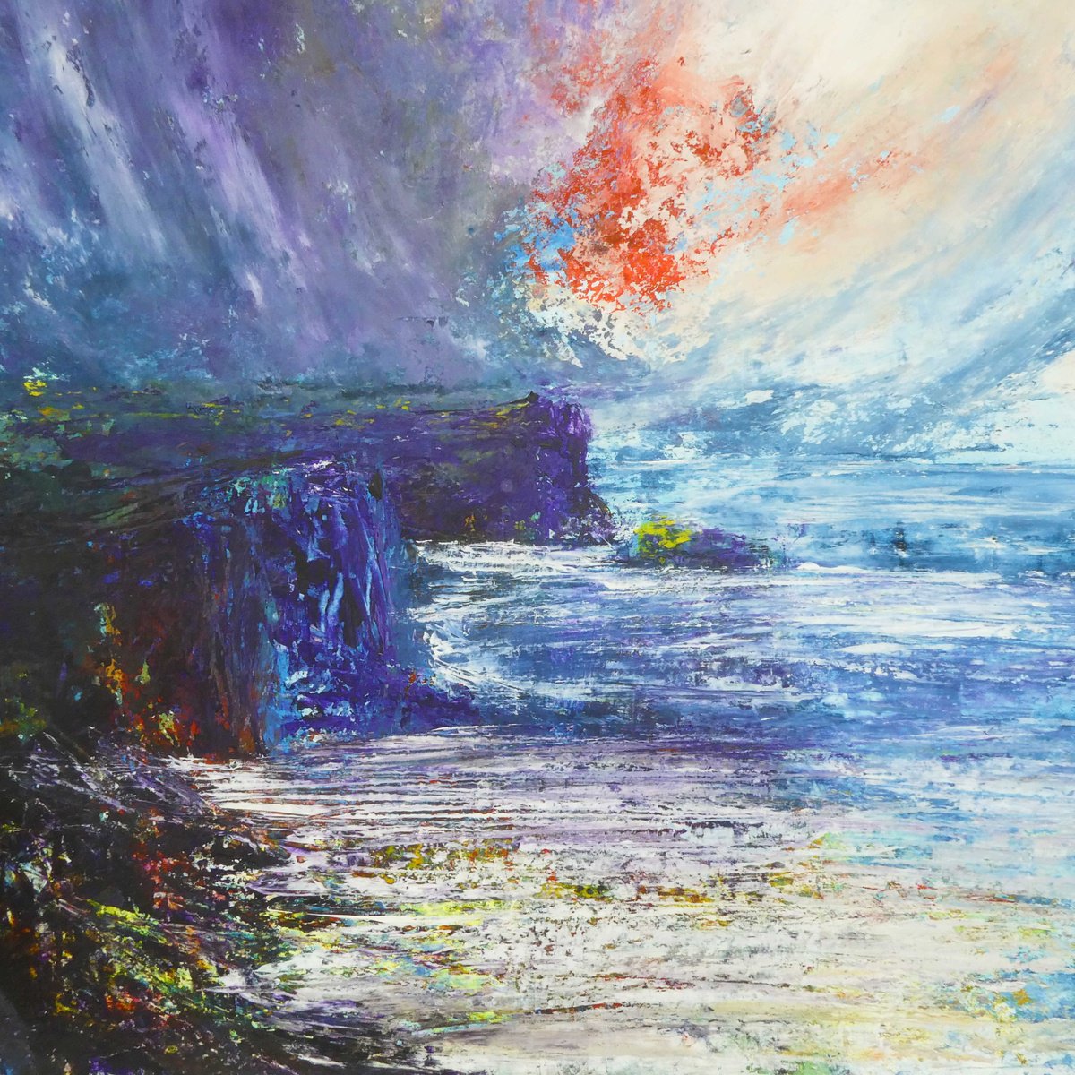 Impressionistic Landscape Acrylic Painting By Oconnart, 17 X 17", Northern Coast, Scotland, Original Artwork