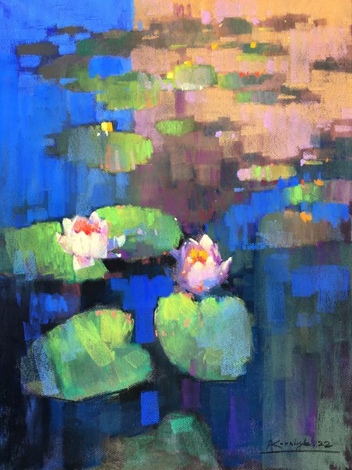 Water lilies near France castle d'Ainay-le-Vieil by Andrii Kovalyk