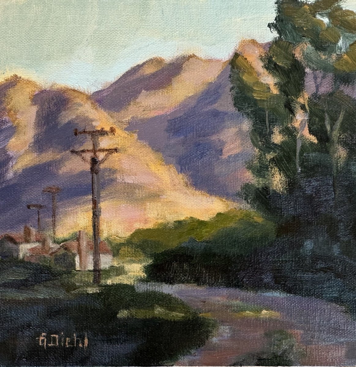 Impressionistic Landscape Oil Painting By Grace Diehl, 6 X 6, Mountain Light, Original Artwork