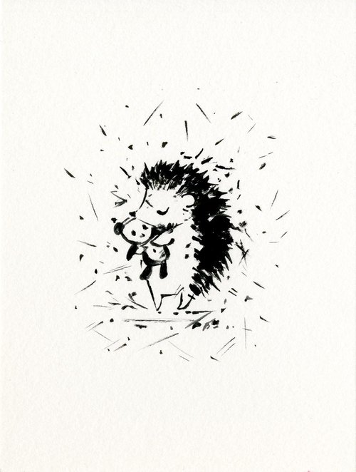 Adorable Hedgehog 2 - Small Minimalist Ink Illustration by Kathy Morton Stanion by Kathy Morton Stanion