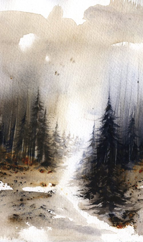 Places VII - Watercolor Pine Forest by ieva Janu