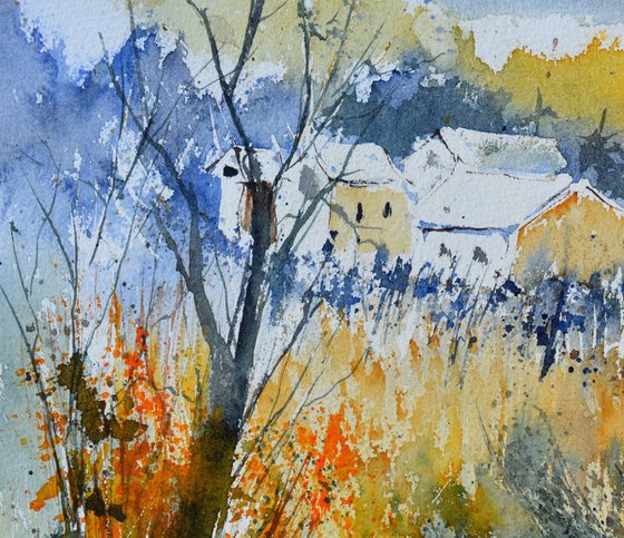 Village in autumn watercolor