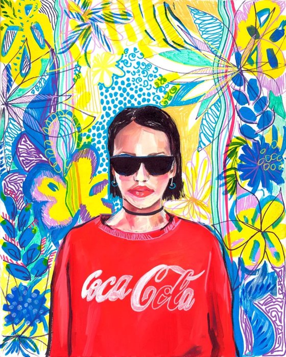 Woman in Coca-Cola Red