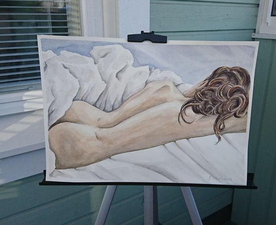 Sleeping beauty. Original watercolor painting by Svetlana Vorobyeva