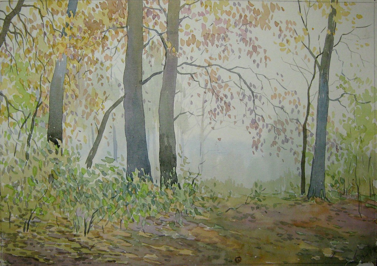 Impressionistic Landscape Watercolour By Valeriy Savenets-1, 10 X 8", Foggy Forest, Original Artwork