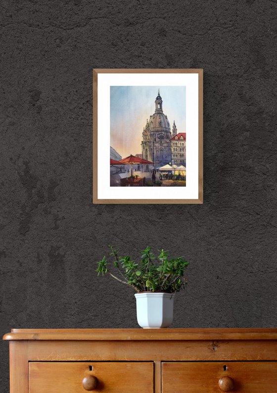 Evening Dresden. Watercolor cityscape.