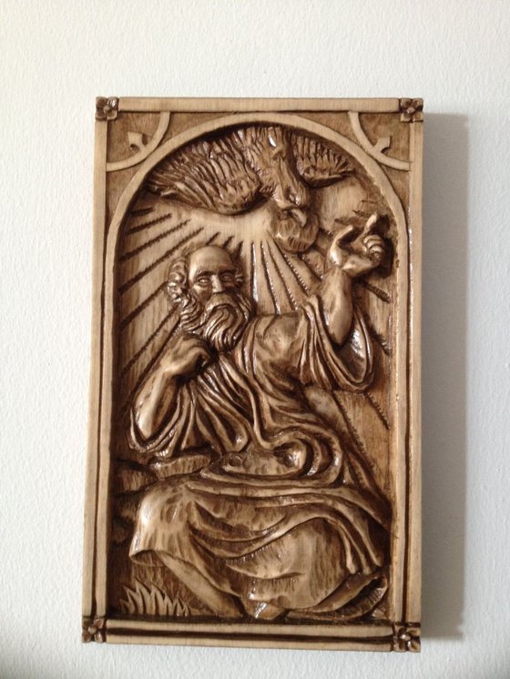 "Prophet Elijah" original, one-of-a-kind wood curved relief (7.2x12x1")