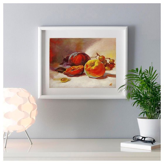 Still life with peaches