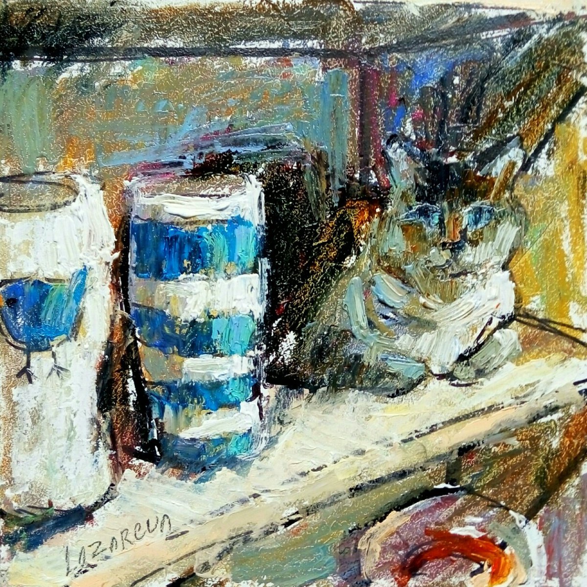 Pottery vases & cat by Valerie Lazareva