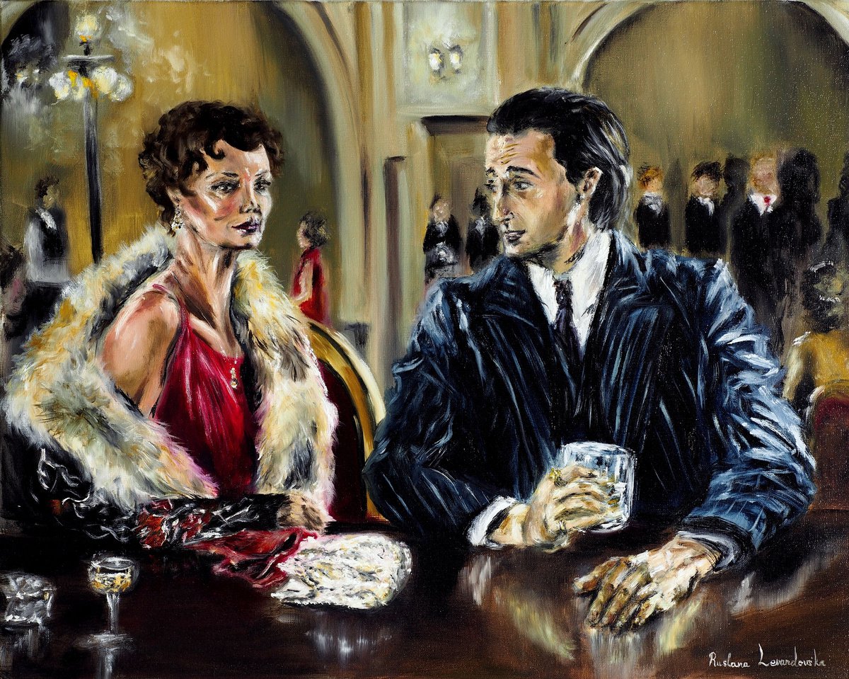 Impressionistic Portrait Oil Painting By Ruslana Levandovska, 30 X 24", Evening At The Bar, Original Artwork