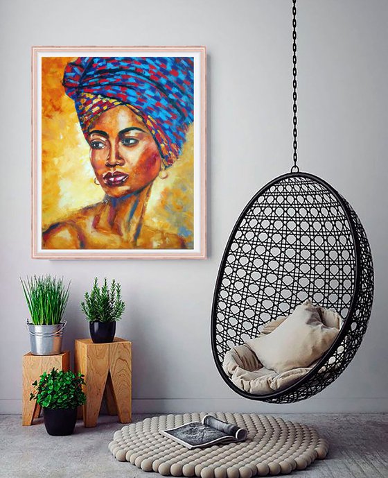African Queen- portrait black woman, 40x50 cm, ready to hang.