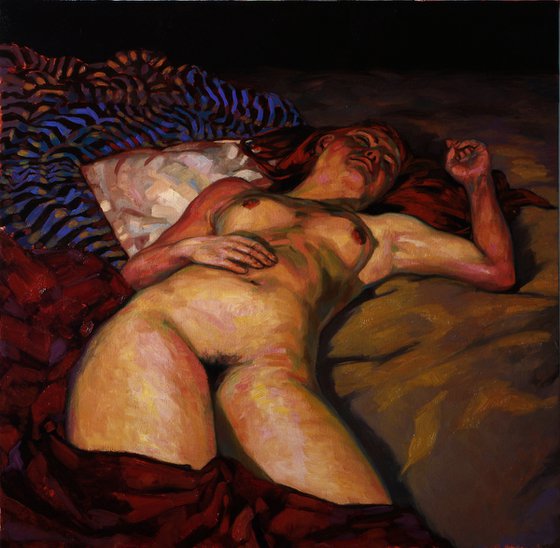 expressionist nude woman on a couch