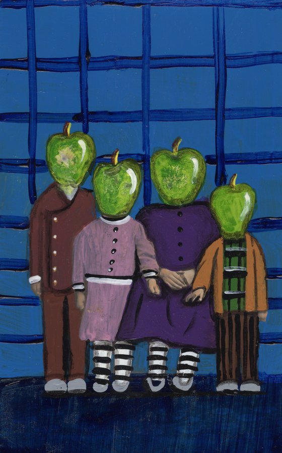 Apple Headed Kids Portrait Original Painting