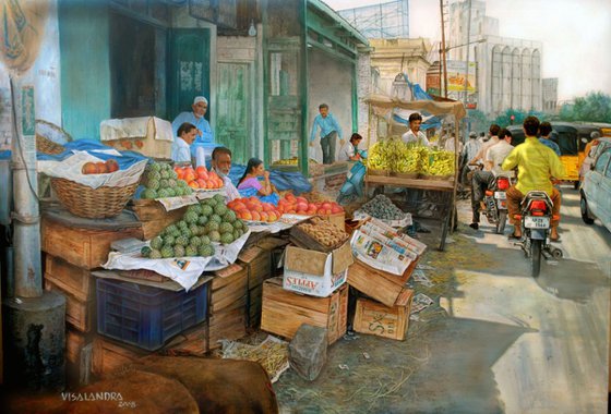 Indian markets, 90x60 inches
