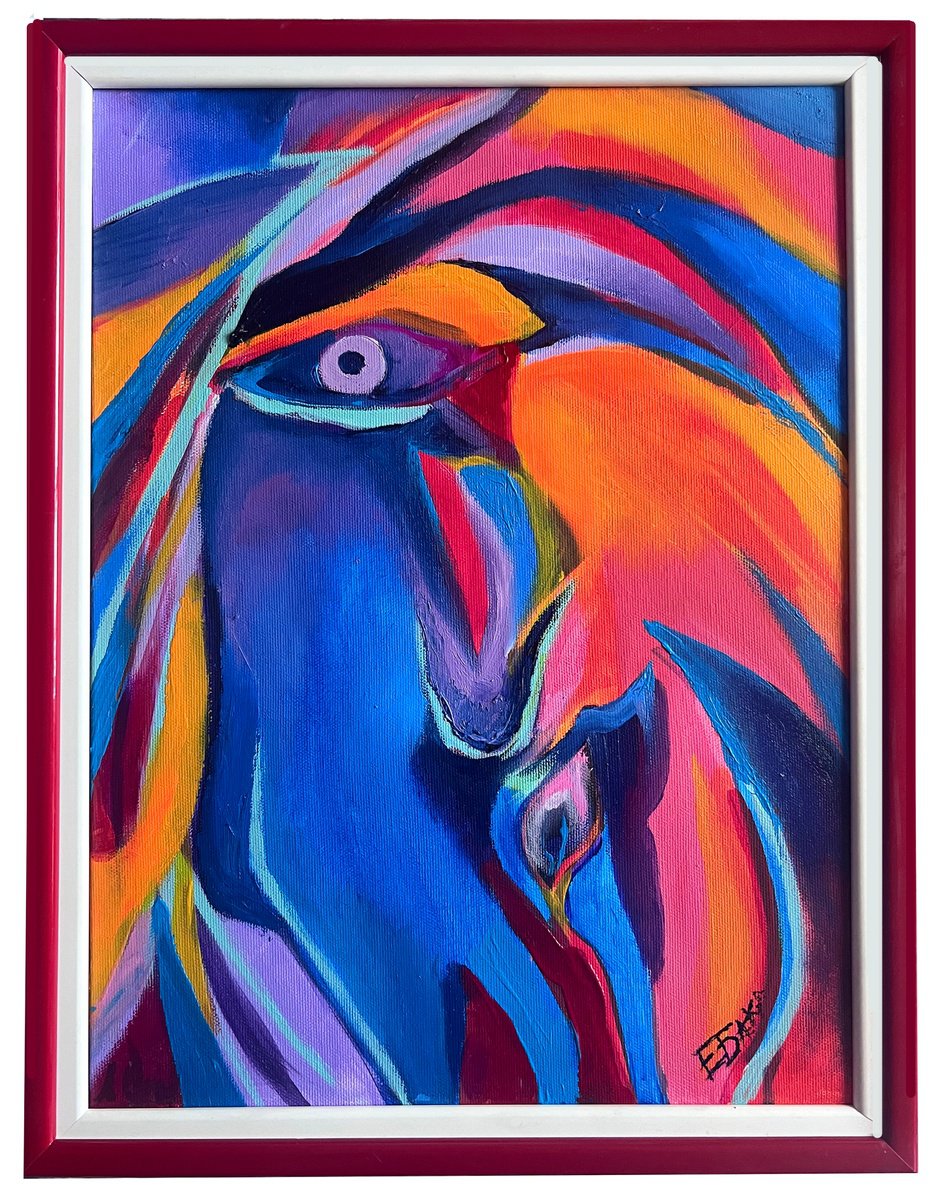 Geometric Abstract Oil Painting By Eleonora Bakalova, 14 X 18, The Eyes That Look, Original Artwork