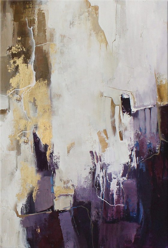 "Bloom 2" Abstract purple brown gold art