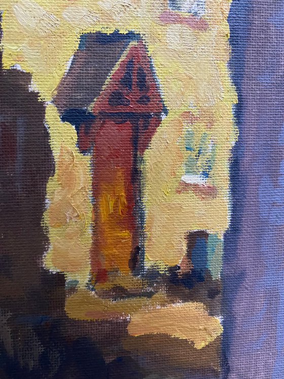 Original Oil Painting Wall Art Artwork Signed Hand Made Jixiang Dong Canvas 25cm × 30cm The House In Front small building Impressionism