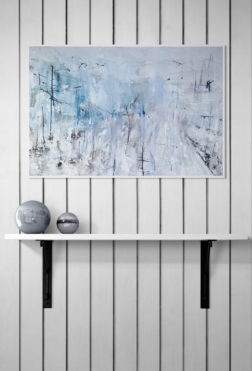 Abstract Landscape Acrylic Painting By Nikki Wheeler, 36 X 24", Blizzard, Original Artwork