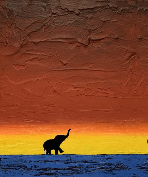 original abstract animal art acrylic original landscape african "elephants of the sudan" africa animal painting art canvas animal art - 48 x 20" by Stuart Wright