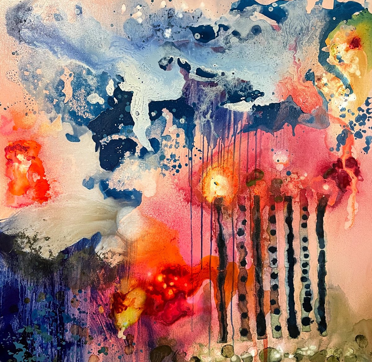Organic Abstract Painting By Shelli Finch, 36 X 36", Traitor In The White House, Original Artwork