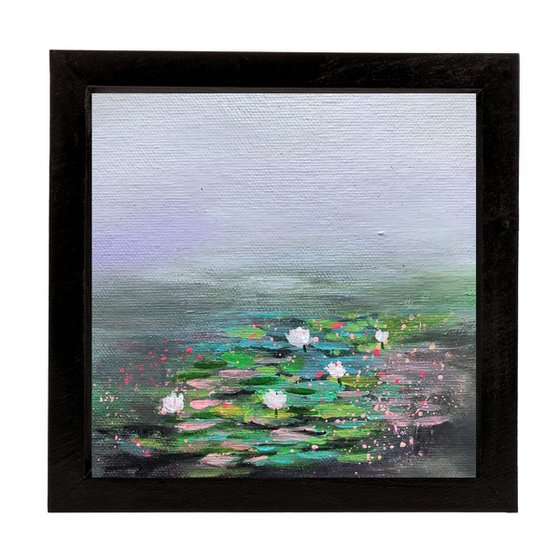 Water Lilies Pond in Morning Mist !! Abstract !! Small Painting !! Lily Pond !! Monet inspired