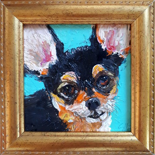 Dog 05.24 / framed / FROM MY A SERIES OF MINI WORKS DOGS/ ORIGINAL PAINTING by Salana Art Gallery