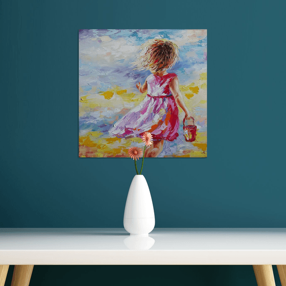 Good memories - childhood, child, oil painting, girl, little girl, happy childhood, children