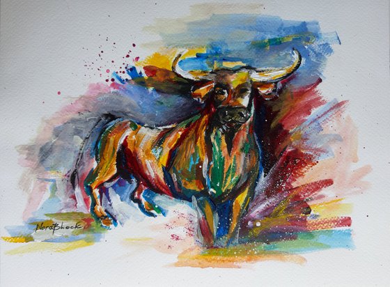 "El Toro", original acrylic painting on paper, 30x40cm