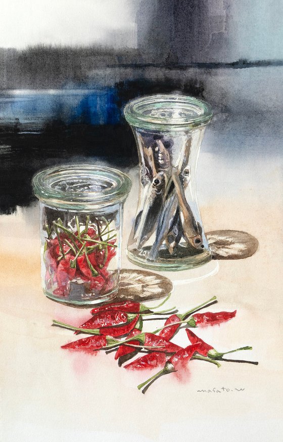 Dried Chili Peppers- Still Life Watercolor