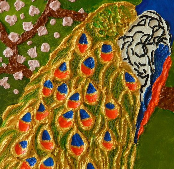 Spring Feelings - Original, unique, modern impressionist, peacock impasto painting