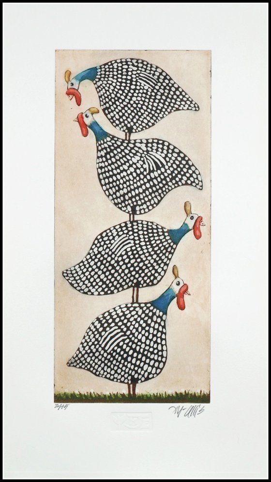 a stack of Guinea Hens