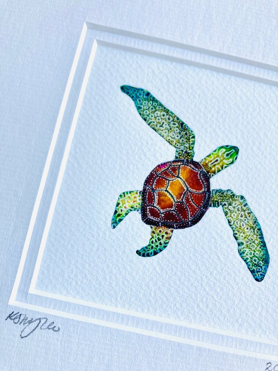 Tiny Turtle Framed Original