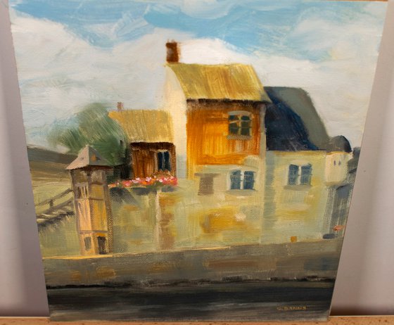 Honfleur harbour France, old buildings framed impressionist