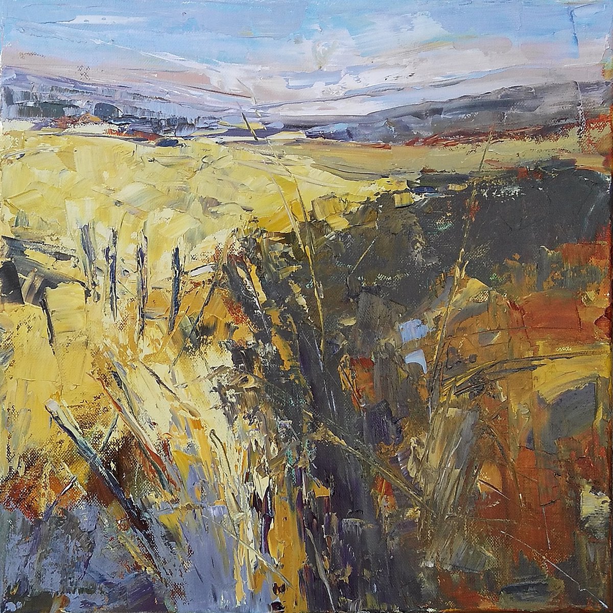Expressive Landscape Oil Painting By Emilia Milcheva, 16 X 16, Just Before I Go, Original Artwork
