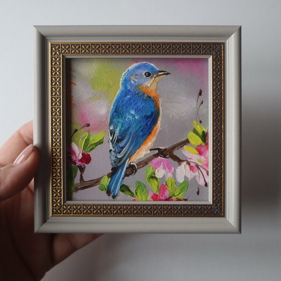 Bluebird mini oil painting