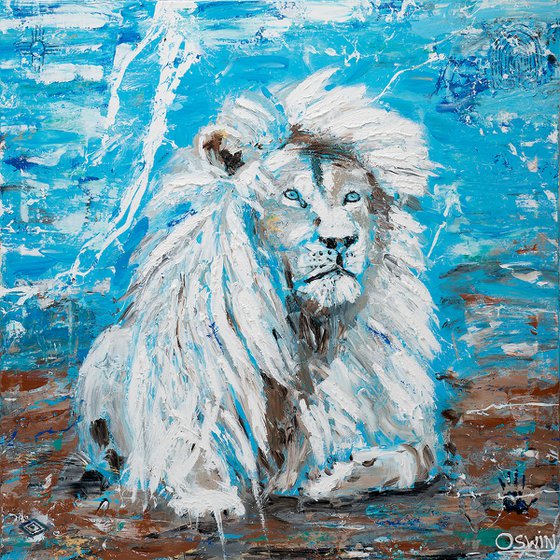 WHITE LION - King of Kings painting- 100 x 100 cm| 39.4" x 39.4" Series Hidden Treasures by Oswin Gesselli