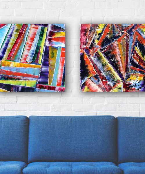 "Thick As Thieves" - FREE USA SHIPPING - Original Large PMS Abstract Diptych Oil Paintings On Canvas - 40" x 20" by Preston M. Smith (PMS)