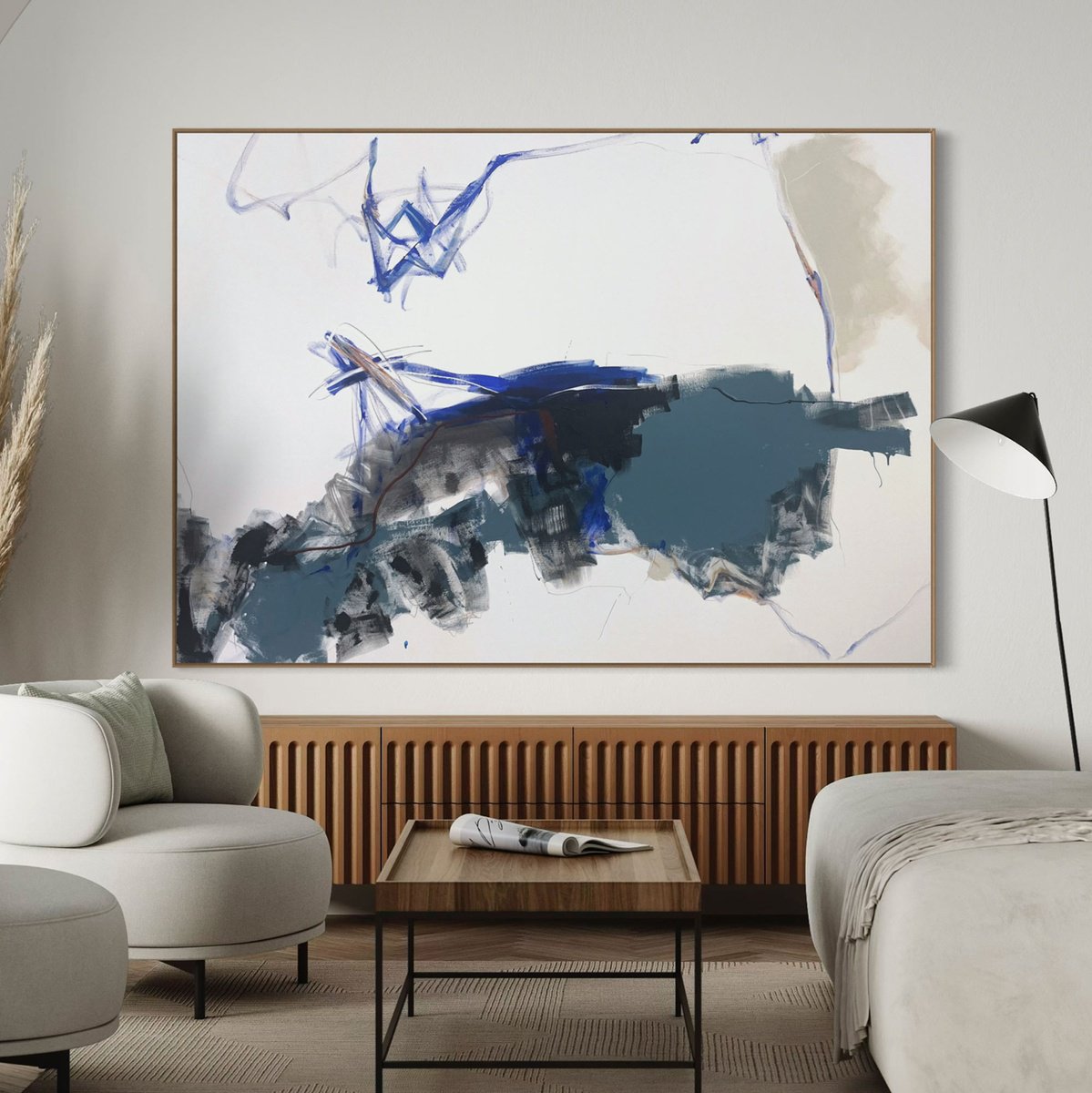 Expressive Abstract Acrylic Painting By Cheryl Harrison, 67 X 47, Leaning In, Original Artwork