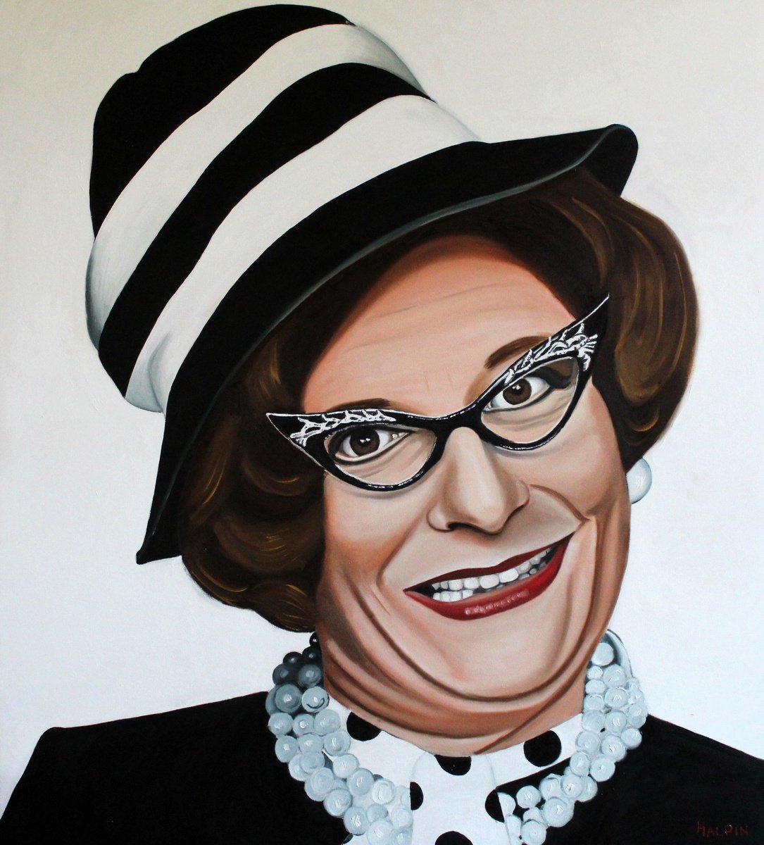 Urban And Pop Portrait Oil Painting By Mathew Halpin, 34 X 38", Dame Edna In Colour, Original Artwork