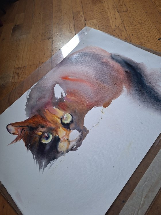 'Green-eyed cat' (watercolor cat portrait)
