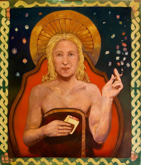 modern portrait of an exotic flower smoker woman