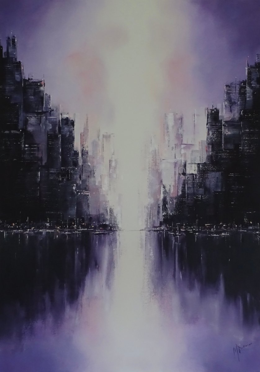 Impressionistic Cityscapes Oil Painting By Mel Davies Original Art, 28 X 39", A Better Day, Original Artwork