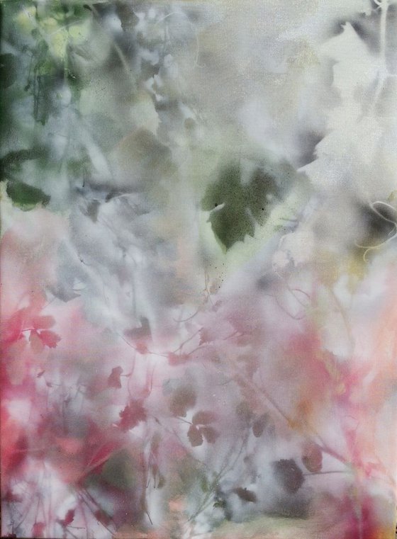 "Feuillages 3" - Floral abstract spray-paint and acrylic